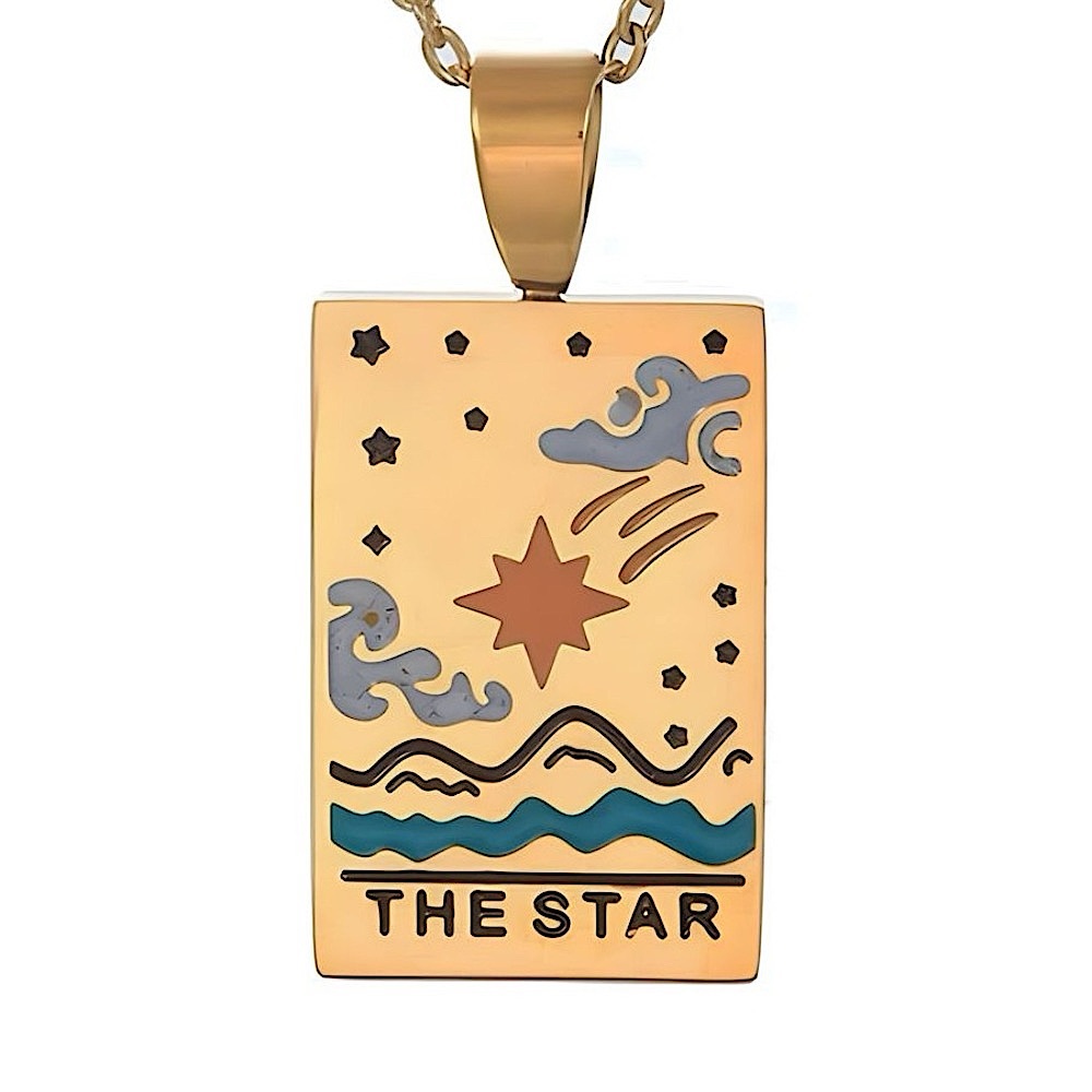 COPY - Engraved ‘The Star’ Enamel Tarot Card Necklace | 316L Stainless Steel …